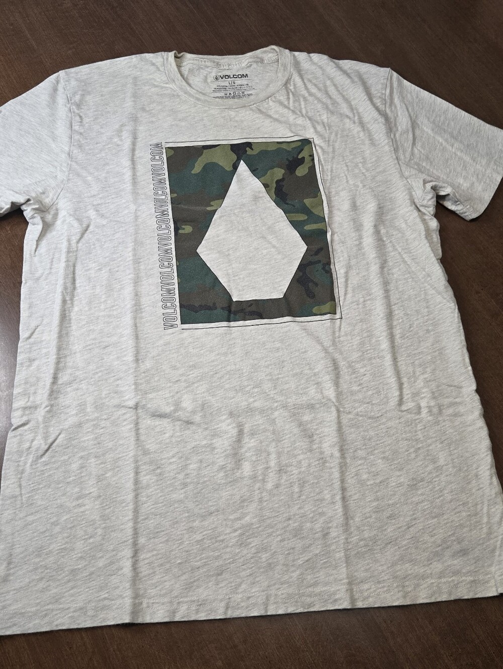 Volcom Men's Gray Graphic Cotton Tee Short Sleeve Camouflage Logo Large